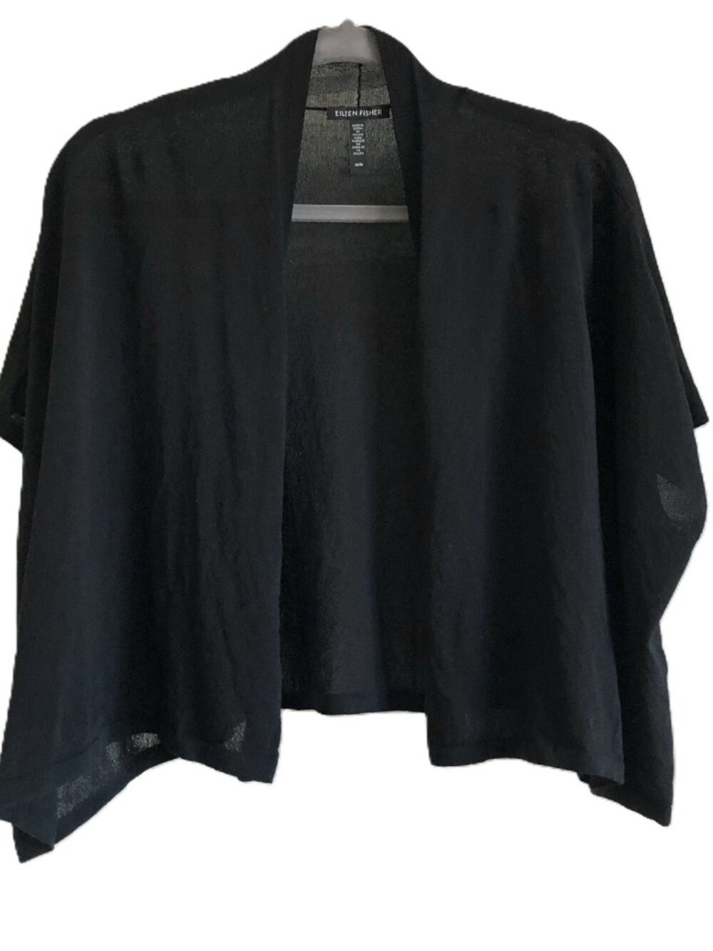 EILEEN FISHER Open Front Cardigan Black 100% Organic Cotton Size M Short Length